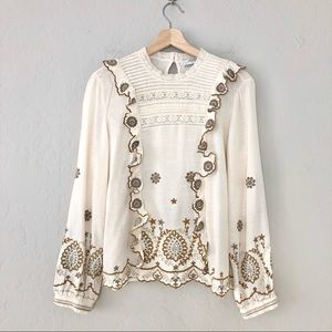 Zara Premium Denim Collection Boho Lace Embroidered Blouse
